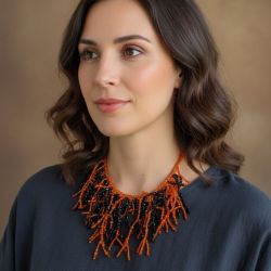 Naszyjnik Patyczaki Koralowy Naszyjnik "Deep Amber & Onyx"