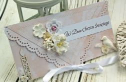 Kartka na Chrzest św. -delikatna koronka