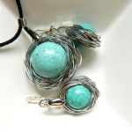 Turkus naturalny w srebrnej aureoli, oryginalna biżuteria wire wrapping - 
