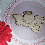 Kartka na Chrzest różowa z aniołkiem handmade - 