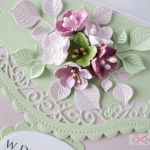 Kartka W DNIU ŚLUBU seledynowo-różowa - Kartka ślubna z różowo-zielonymi kwiatami