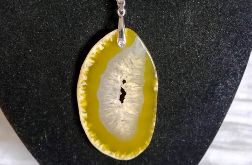 Naturalny żółty agat z kryształem, duży wisior