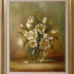 Białe Tulipany, ręcznie malowany obraz olejny - do domu