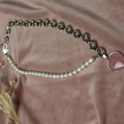 Naszyjnik kombinowany Paula z perłami i kwarcem rózowym