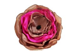 Broszka duża kwiatek 12cm brązowo różowa