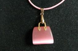 Różowy kwarc "kocie oko" - wisiorek torebka na rzemyku