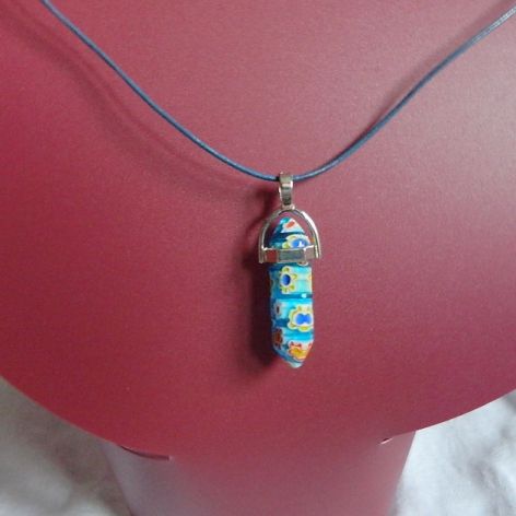 Niebieskie szkło weneckie - Millefiori, wisiorek na rzemyku