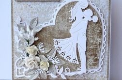 Kartka ślubna beżowo-brązowa A34