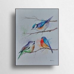 Kolorowe ptaki-akwarela formatu 24/32 cm 