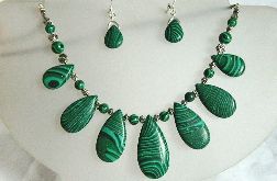 Malachit zielony, ekskluzywny zestaw biżuterii, kolia i kolczyki