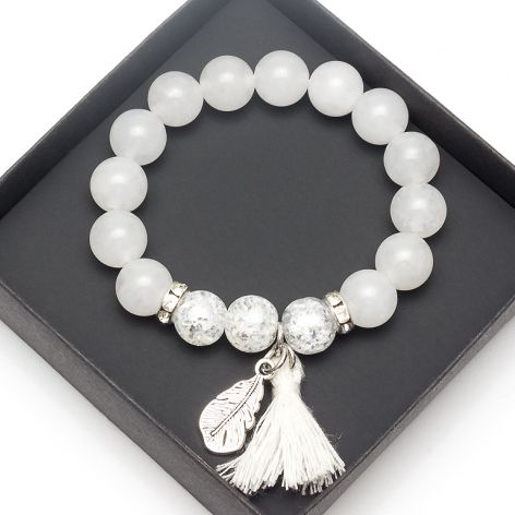 BRANSOLETKA DAMSKA JADEIT BIAŁY J257