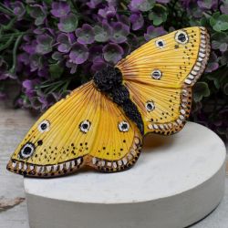 Duża spinka do włosów - motyl w odcieniach żółtego i brązu