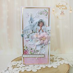 Kartka komunijna pamiątka "PinkRoses4" GOTOWA