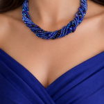 Naszyjnik Krótki Koraliki Niebieskie Mix - 