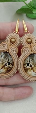 Sutasz duże kolczyki koty kociaki soutache
