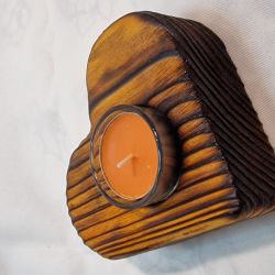 Świecznik drewniany świerk Shou Sugi Ban karmel, Romy No. 18