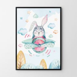 Plakat, obrazek zajączek pilot 50X70 B2 Plakat, obrazek zajączek pilot 50X70 B2