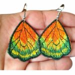 Haftowane kolczyki skrzydła motyla pomarańczowo zielone - motyle pomarańczowo zielone