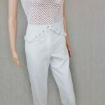 Spodnie białe  z wstawkami - Spodnie z koronkami