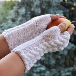 Białe rękawiczki mitenki  - długie - ciepło w dłonie