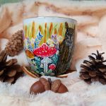 Ręcznie malowany duży kubek z sową i magicznym lasem 480 ml. - Ręcznie malowane