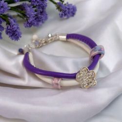 Bransoletka rzemykowa fiolet kwiatek 