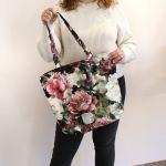 Duża torba damska shopper w kwiaty peonie - shopper