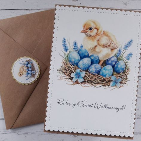 Zestaw 4 kartek wielkanocnych z życzeniami „Niebiesko-żółty”