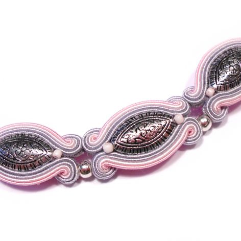 naszyjnik szary z różem