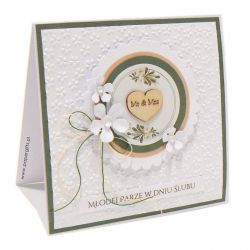 Kartka ślubna - wianek białe kwiaty stokrotki