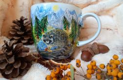 Ręcznie malowany szop i las borowikowy kubek 480 ml.