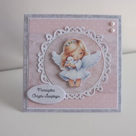 Kartka na Chrzest Święty dla dziewczynki aniołek