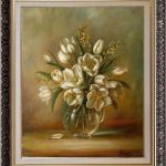 Białe Tulipany, ręcznie malowany obraz olejny - do biura