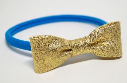 Niebieska opaska na głowę elastyczna złota kokardka