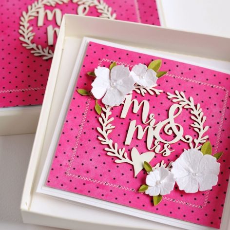 ZESTAW W PUDEŁKU malinowa kartka ślubna