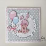 Kartka na Narodziny, Roczek Urodziny różowy króliczek - 