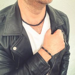 Naszyjnik męski z lawy wulkanicznej l311