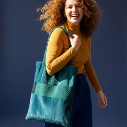 Welurowa shopperka patchwork butelkowa zieleń – unikatowa torba handmade