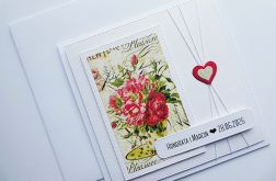 Kartka ślubna romantyczna z bukietem róż