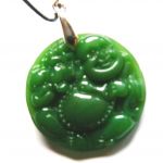 Chiński zielony jadeit - duży okrągły wisior Budda Maitreya - 