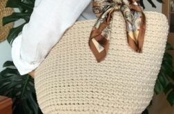 Torebka damska,na ramię, koszyk ze sznurka z apaszką.