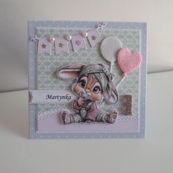 Personalizowana kartka na urodziny roczek z króliczkiem