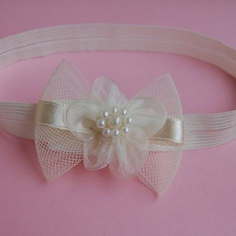 Opaska niemowlęca - "Kokardka w złamanej bieli"