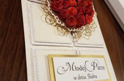 Kartka ślubna z różyczkami w komp.z pudełkiem