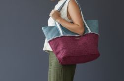 Turkusowo-bordowa huge bag z plecionki
