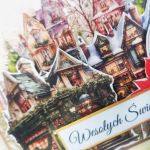 Kartka świąteczna 8/2025  - Napis Wesołych Świąt i kamieniczki