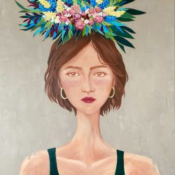 Obraz kobieta z kwiatami 80x100 cm 