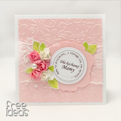 Perłowy róż -Dzień Matki - kartka w pudełku