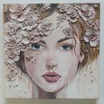 „Kobieta w kwiatach” - Obraz strukturalny - 40 × 40 cm - kobieta w kwiatach