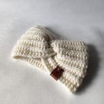 Opaska ręcznie robiona na drutach, kremowa. - opaska kremowa